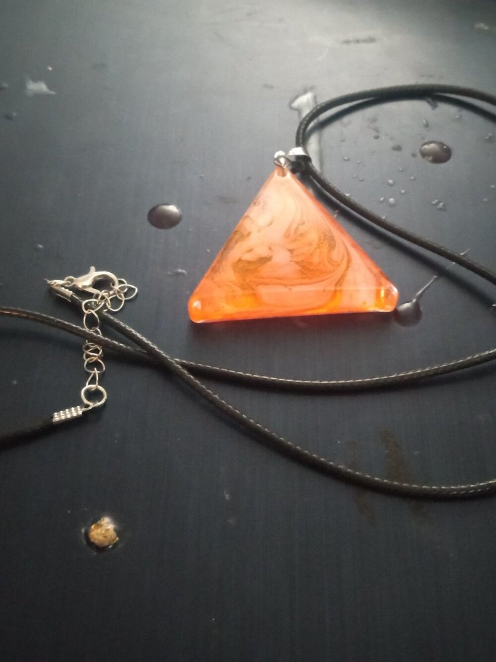 Handmade Orange Swirl Triangle Pendant Necklace